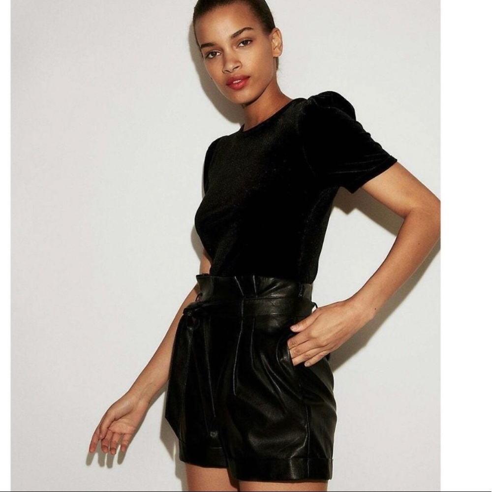 Velvet black puffed sleeved blouse